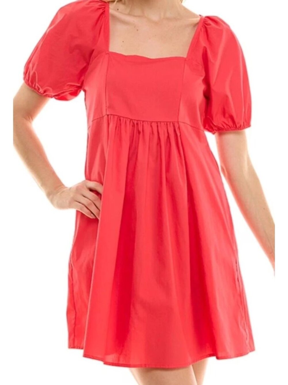 Draper James Size L Square Neck Puff Sleeve Milkmade Dress Hibiscus Red Coquette